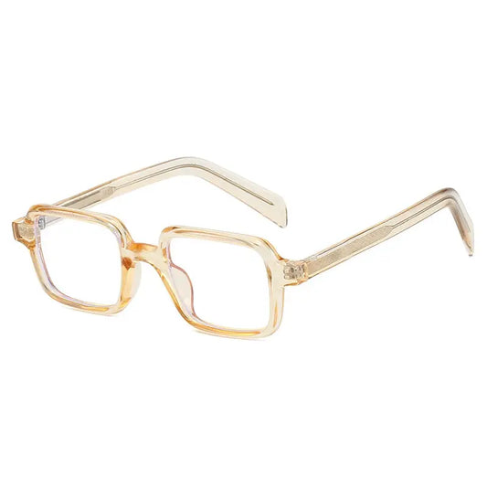 SHAUNA square sunglasses with translucent tan frames and clear lenses, unisex style – Astroshadez