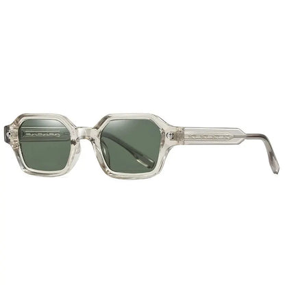 SHAUNA New Small Polygon Square sunglasses with transparent frame and green gradient lenses – Astroshadez