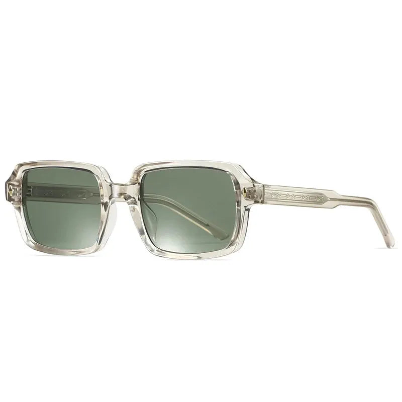 SHAUNA square sunglasses with clear translucent frame and green gradient lenses – Astroshadez