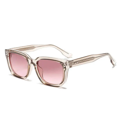 SHAUNA square-frame sunglasses with translucent beige frame and pink gradient lenses, UV400 – Astroshadez