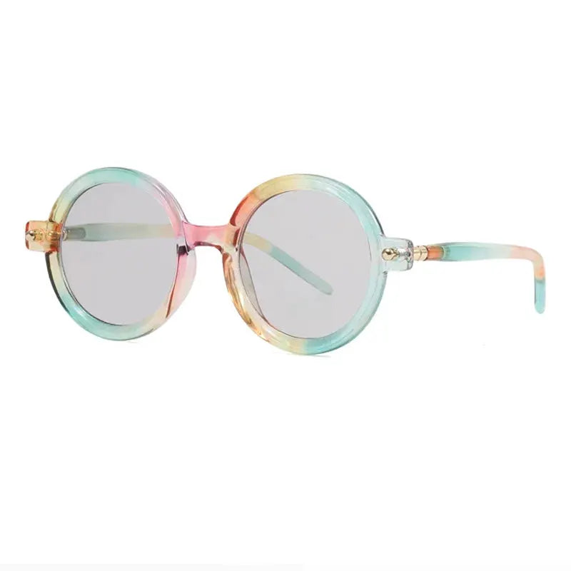 SHAUNA round sunglasses with pastel multicolor gradient translucent frame and gray lenses – Astroshadez