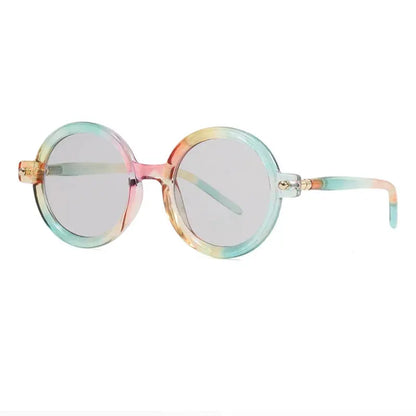 SHAUNA round sunglasses with pastel multicolor gradient translucent frame and gray lenses – Astroshadez