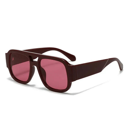SHAUNA fashion double-bridges square sunglasses with burgundy frame and pink lenses – Astroshadez