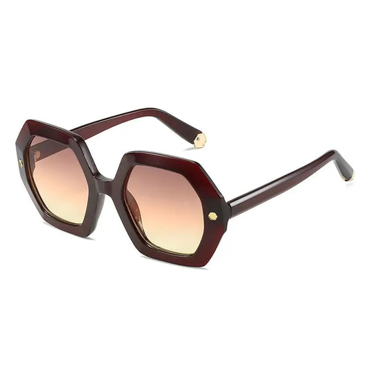SHAUNA polygon square sunglasses, burgundy frame with gradient lenses and gold rivet accents– Astroshadez