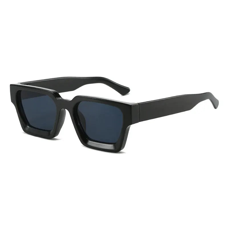 SHAUNA Ins square sunglasses with glossy black frame and dark blue UV400 lenses – Astroshadez