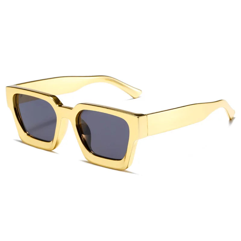 SHAUNA Retro Square Sunglasses Thick Frame Enhanced Metal Hinge UV400