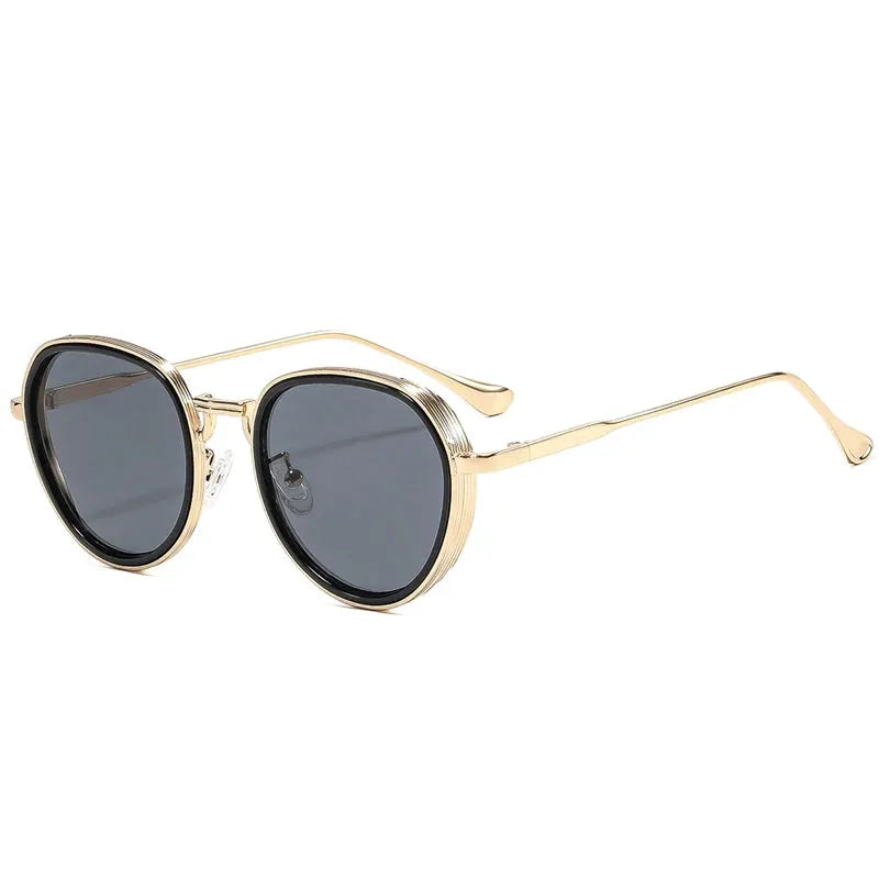 SHAUNA oval metal sunglasses with gold frame and dark gradient lenses – Astroshadez