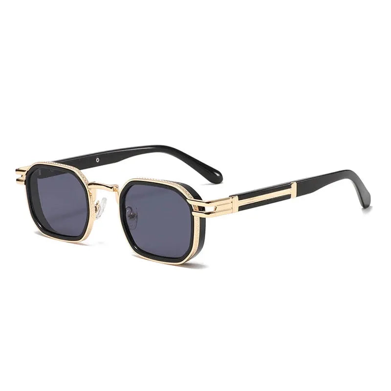 SHAUNA retro square metal sunglasses with a gold-tone frame and dark gradient lenses – Astroshadez