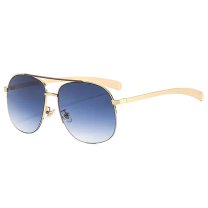 SHAUNA aviator sunglasses in gold metal with double-bridge and blue gradient lenses – Astroshadez