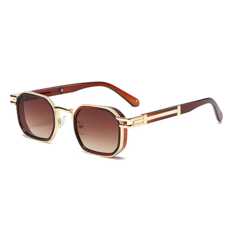 SHAUNA Retro Square Metal Sunglasses with gold-tone double-bar frame and brown gradient lenses – Astroshadez