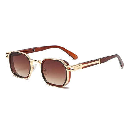 SHAUNA Retro Square Metal Sunglasses with gold-tone double-bar frame and brown gradient lenses – Astroshadez