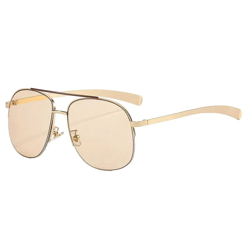 SHAUNA retro metal double-bridge pilot sunglasses, gold frame with gradient lenses – Astroshadez