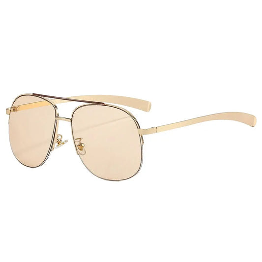 SHAUNA retro metal double-bridge pilot sunglasses, gold frame with gradient lenses – Astroshadez