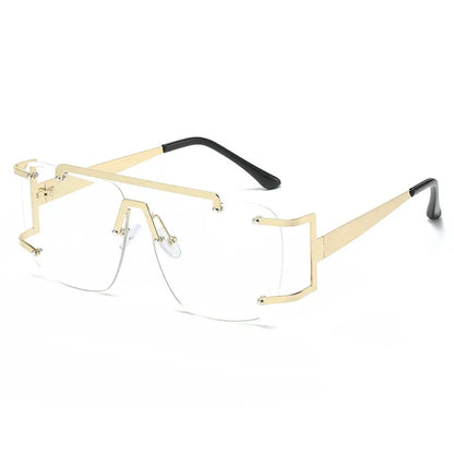 SHAUNA retro metal double-bridge square rimless sunglasses with gold frame and ocean gradient lenses – Astroshadez