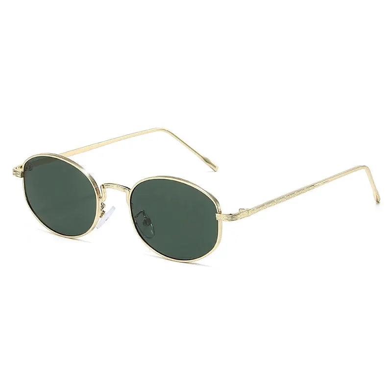 SHAUNA oval metal sunglasses, gold frame with green lenses – Astroshadez