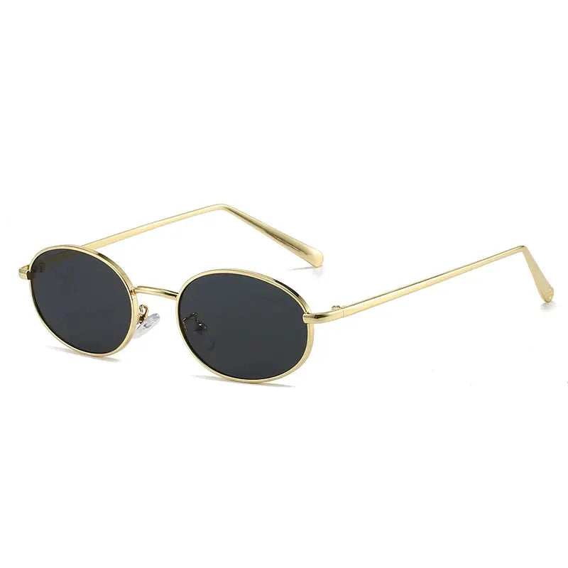 SHAUNA retro small oval metal frame sunglasses, gold frame with dark lenses, UV400 – Astroshadez