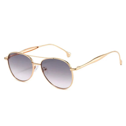 SHAUNA aviator sunglasses with gold metal double-bridge frame, gradient gray UV400 lenses, unisex – Astroshadez