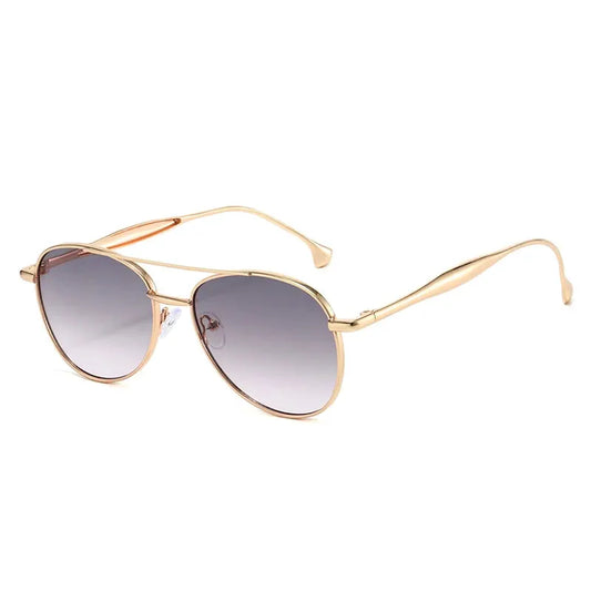 SHAUNA aviator sunglasses with gold metal double-bridge frame, gradient gray UV400 lenses, unisex – Astroshadez