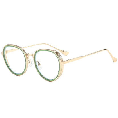 SHAUNA oval metal sunglasses, double-color gold frame with green-blue gradient lenses – Astroshadez