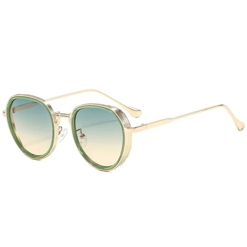 SHAUNA oval metal sunglasses with double gold and green frame and gradient lenses, UV400 – Astroshadez