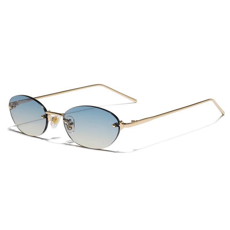 SHAUNA Fashion Small Oval Women Sunglasses Ins Popular Rimless Men Gradient Shades UV400