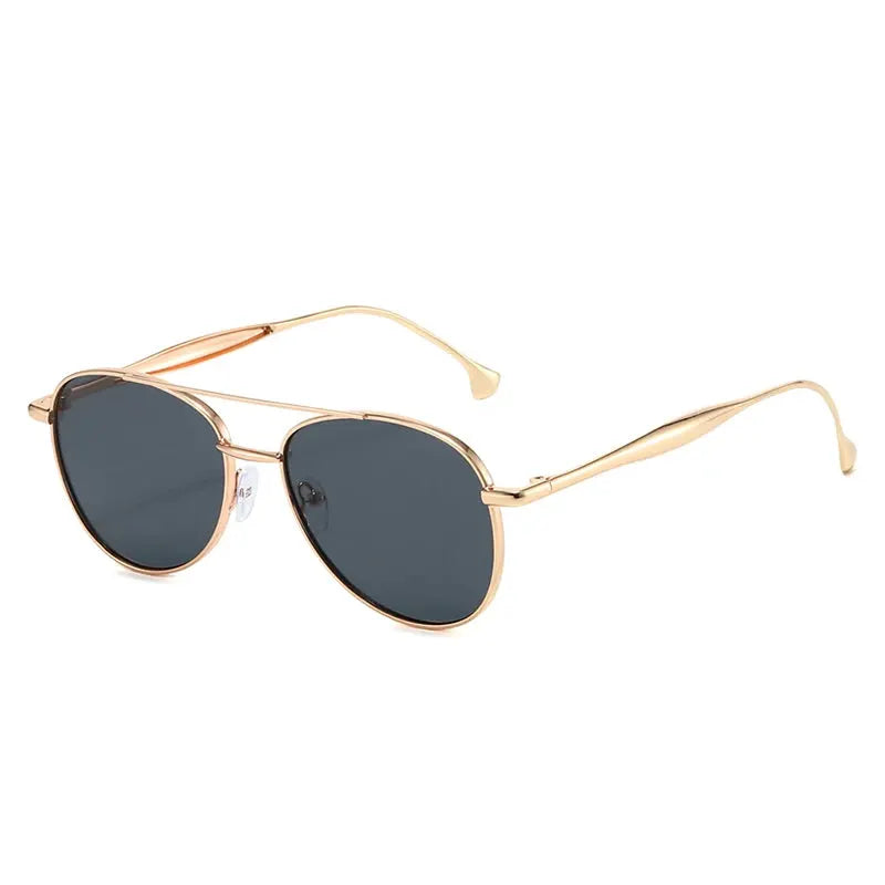 SHAUNA gold metal double-bridge aviator sunglasses with dark gray lenses – Astroshadez