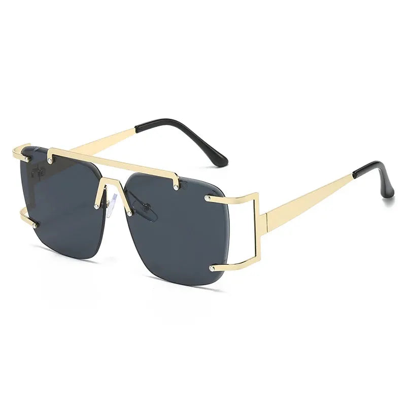 SHAUNA retro metal double-bridge square sunglasses with gold frame and dark ocean gradient lenses – Astroshadez