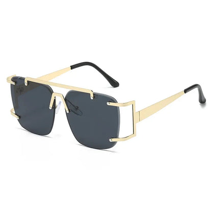 SHAUNA retro metal double-bridge square sunglasses with gold frame and dark ocean gradient lenses – Astroshadez