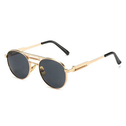 SHAUNA round metal sunglasses with gold frame and dark gradient lenses, UV400 – Astroshadez