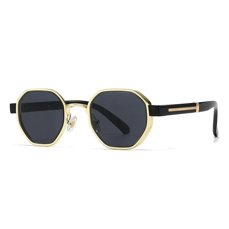 SHAUNA polygon metal square sunglasses, gold frame, black temples, dark gradient lenses – Astroshadez