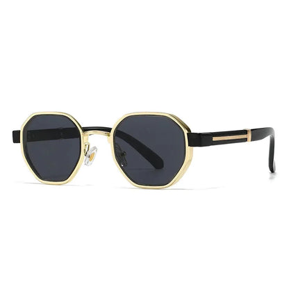 SHAUNA polygon metal square sunglasses, gold frame, black temples, dark gradient lenses – Astroshadez