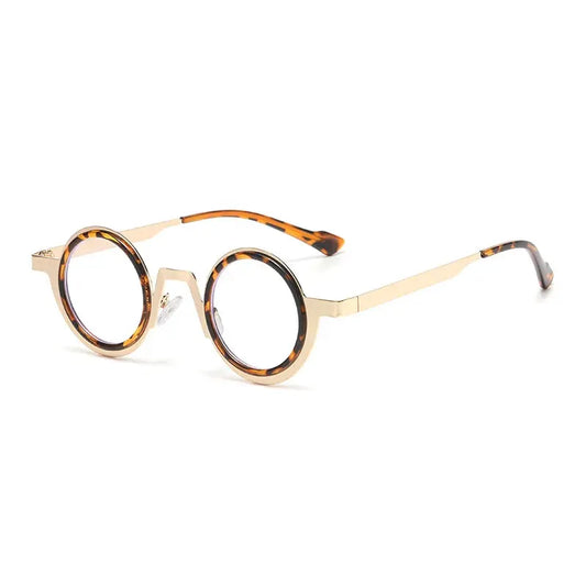 SHAUNA retro small round sunglasses with tortoiseshell rims and gold-tone metal arms, clear lenses – Astroshadez