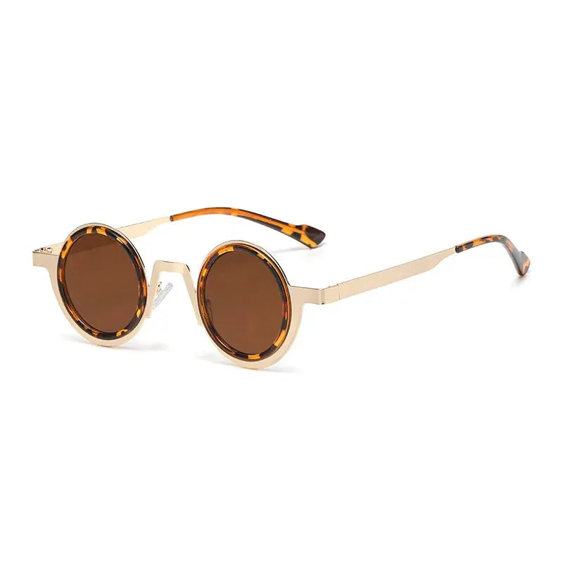 SHAUNA retro round punk metal sunglasses, gold-tone frame with tortoiseshell rims, brown UV400 lenses – Astroshadez