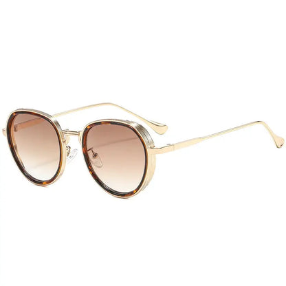 SHAUNA gold-tone oval metal sunglasses with brown gradient lenses and sculpted temples – Astroshadez