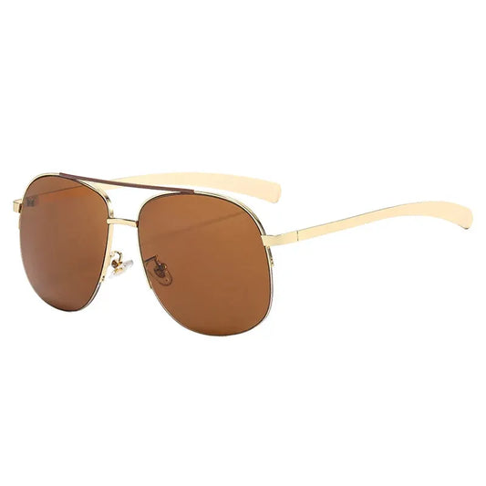 SHAUNA Retro Metal Double-Bridge Pilot Sunglasses with gold frame and brown gradient lenses – Astroshadez