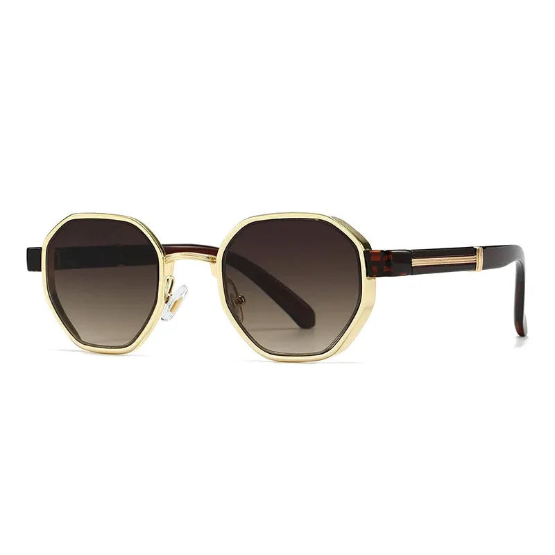 SHAUNA polygon metal square sunglasses with gold frame and brown gradient lenses UV400 – Astroshadez