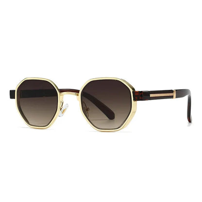 SHAUNA polygon metal square sunglasses with gold frame and brown gradient lenses UV400 – Astroshadez