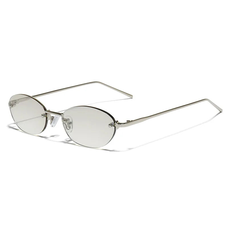 SHAUNA Fashion Small Oval Women Sunglasses Ins Popular Rimless Men Gradient Shades UV400