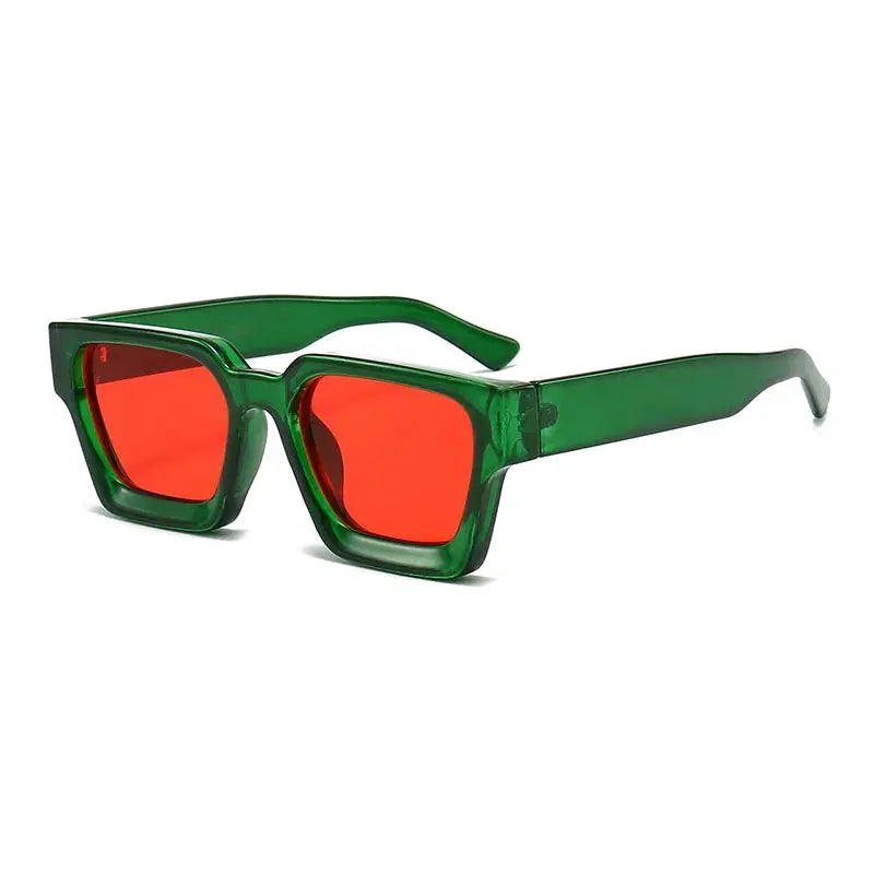 SHAUNA Ins Women Square Sunglasses with translucent green frames and red tinted lenses, retro style – Astroshadez