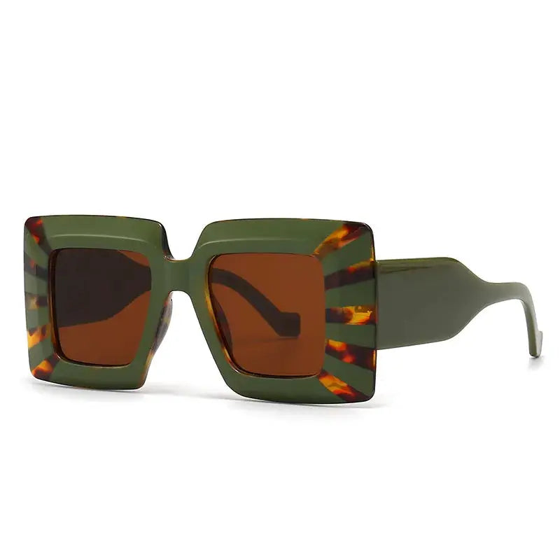 SHAUNA Oversized Square Sunglasses Vintage Stripe Contrast Color Shades UV400 by ASTROSHADEZ.COM