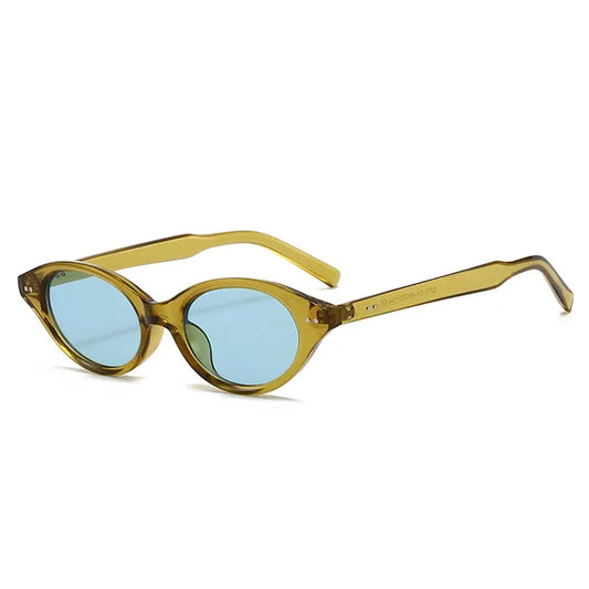 SHAUNA fashion small cat-eye sunglasses with amber translucent frame and blue lenses – Astroshadez