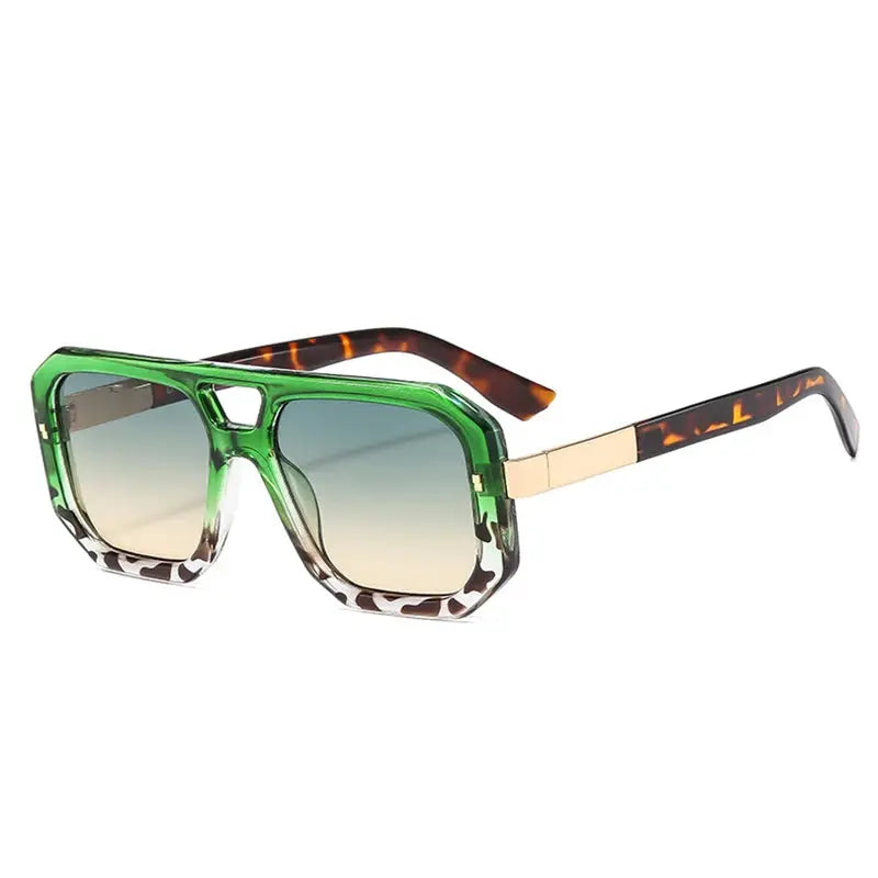 SHAUNA double-bridge square sunglasses with green frame, gradient lenses, tortoiseshell accents – Astroshadez