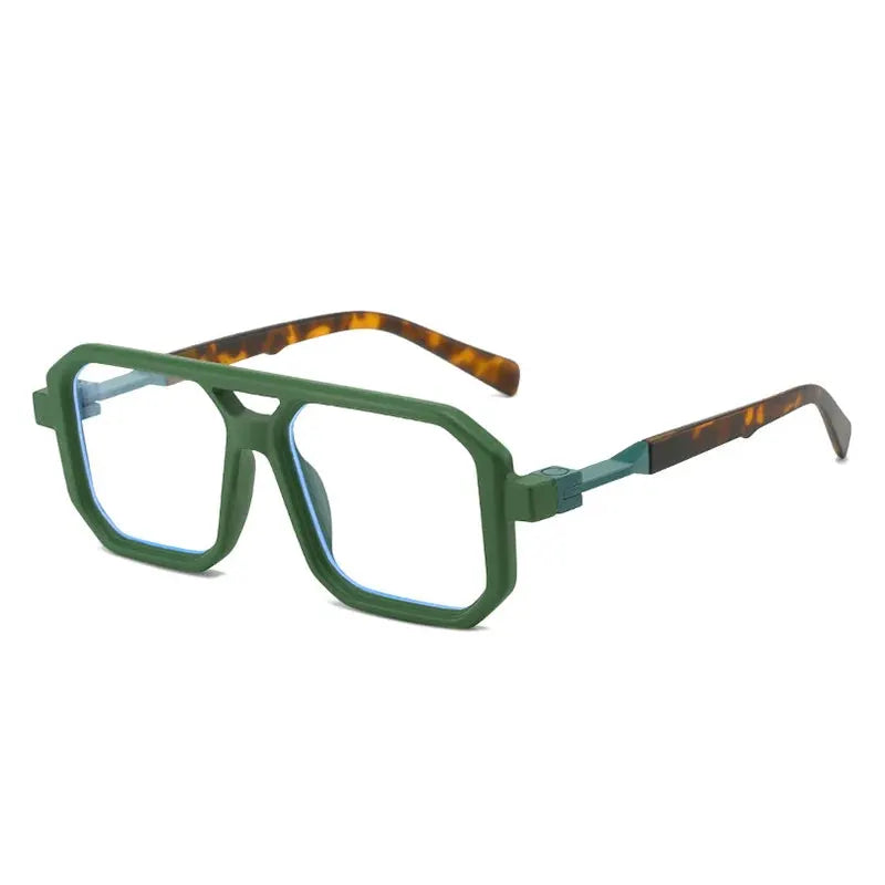 SHAUNA double-bridged square sunglasses with green frame, tortoise temples, blue gradient lenses – Astroshadez