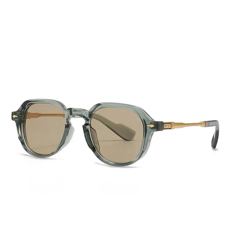 SHAUNA Retro Oval Sunglasses, gray-green translucent frame with brown gradient lenses – Astroshadez