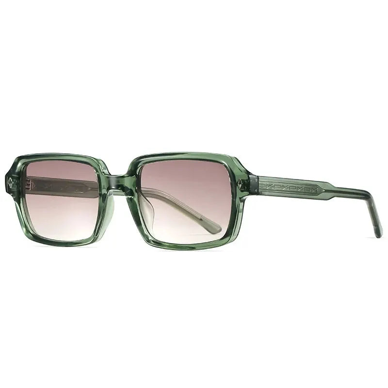 SHAUNA square sunglasses, green translucent frame with retro rivet detail, pink gradient lenses, UV400 – Astroshadez