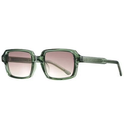 SHAUNA square sunglasses, green translucent frame with retro rivet detail, pink gradient lenses, UV400 – Astroshadez