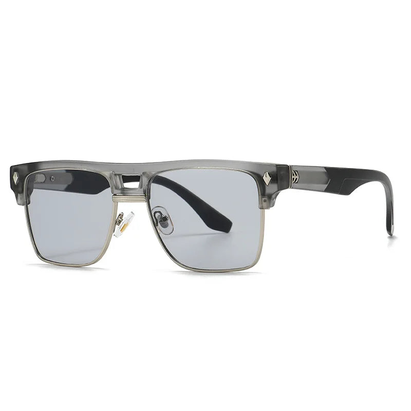 SHAUNA Oversize Half Frames Double Bridges Retro Men Square Sunglasses Fashion Luxury Women Rivets Trending Shades UV400