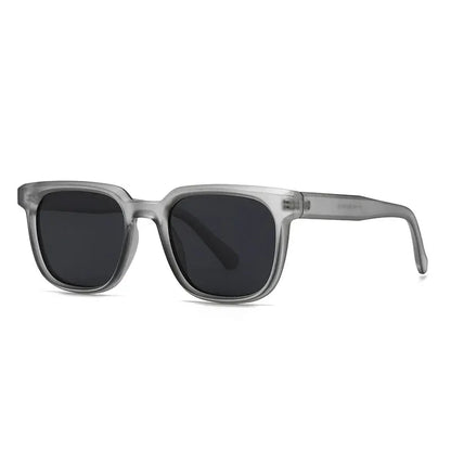 SHAUNA square sunglasses with translucent gray frame and dark lenses, UV400 – Astroshadez