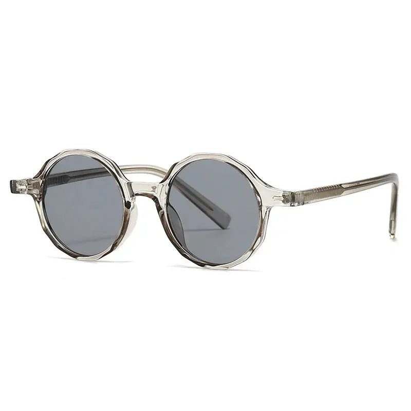SHAUNA Ins Popular Fashion Polygon Round Sunglasses, clear frame, blue-gray lenses – Astroshadez