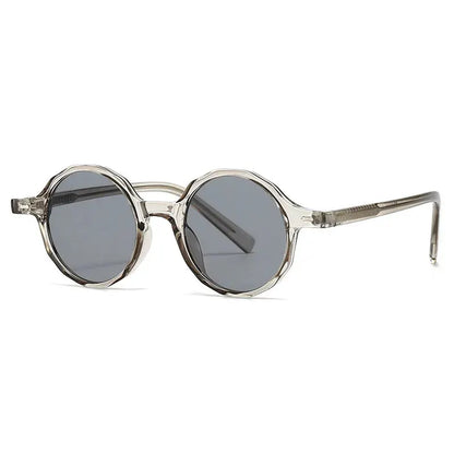 SHAUNA Ins Popular Fashion Polygon Round Sunglasses, clear frame, blue-gray lenses – Astroshadez